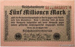 5 Millionen Mark ALLEMAGNE  1923 P.105 SPL+