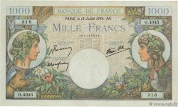 1000 Francs COMMERCE ET INDUSTRIE FRANCE  1944 F.39.11 UNC-