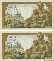 1000 Francs DÉESSE DÉMÉTER Consécutifs FRANCIA  1942 F.40.13 q.FDC