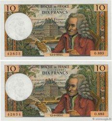 10 Francs VOLTAIRE Consécutifs FRANCE  1973 F.62.63 SPL