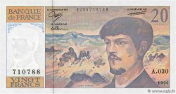 20 Francs DEBUSSY à fil de sécurité FRANCIA  1990 F.66bis.01A30 FDC