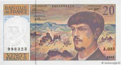 20 Francs DEBUSSY à fil de sécurité FRANCIA  1992 F.66bis.03A35 FDC