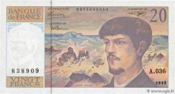 20 Francs DEBUSSY à fil de sécurité FRANCIA  1992 F.66bis.03A36 FDC