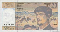 20 Francs DEBUSSY à fil de sécurité FRANCIA  1993 F.66bis.05A43 FDC