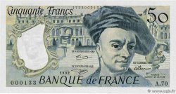 50 Francs QUENTIN DE LA TOUR Petit numéro FRANCE  1992 F.67.18A70 UNC