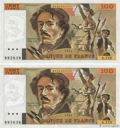 100 Francs DELACROIX modifié Consécutifs FRANCE  1986 F.69.10 UNC-