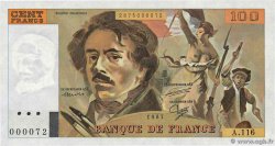 100 Francs DELACROIX modifié Petit numéro FRANCIA  1987 F.69.11A116 FDC