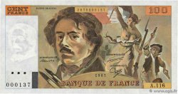 100 Francs DELACROIX modifié Petit numéro FRANCE  1987 F.69.11A116
