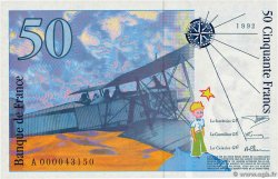 50 Francs SAINT-EXUPÉRY Petit numéro FRANCE  1992 F.72.01aA NEUF