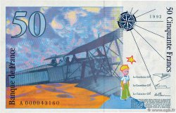 50 Francs SAINT-EXUPÉRY Petit numéro FRANCIA  1992 F.72.01aA FDC