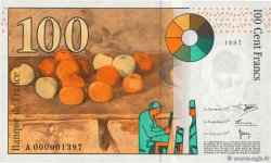 100 Francs CÉZANNE Petit numéro FRANCIA  1997 F.74.01A FDC
