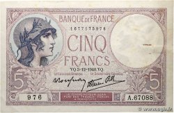 5 Francs FEMME CASQUÉE modifié FRANCE  1940 F.04.16 pr.SUP