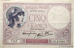 5 Francs FEMME CASQUÉE modifié FRANCE  1940 F.04.16 TTB+