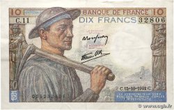 10 Francs MINEUR FRANCE  1942 F.08.04 TTB+