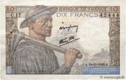 10 Francs MINEUR FRANCE  1942 F.08.05 TB+