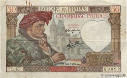 50 Francs JACQUES CŒUR FRANCE  1940 F.19.02 TTB