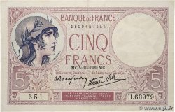 5 Francs FEMME CASQUÉE modifié FRANCE  1939 F.04.11