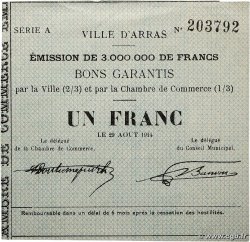 1 Franc FRANCE régionalisme et divers Arras 1914 JP.62-0012 SUP+