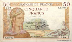 50 Francs CÉRÈS modifié FRANCE  1939 F.18.32