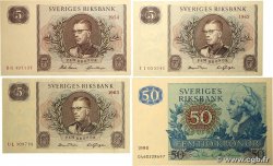 5 et 50 Kronor Lot SUÈDE  1954 P.42a, P50a/b et P.53d SC