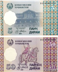 5 et 50 Diram Lot TADJIKISTAN  1999 P.11a et P.13