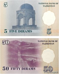 5 et 50 Diram Lot TADJIKISTAN  1999 P.11a et P.13 NEUF