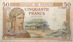 50 Francs CÉRÈS modifié FRANCE  1939 F.18.26