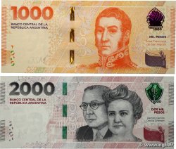 1000 et 2000 Pesos Lot ARGENTINA  2023 P.367 et P.368