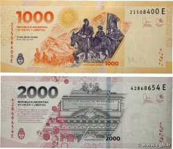 1000 et 2000 Pesos Lot ARGENTINA  2023 P.367 et P.368 UNC