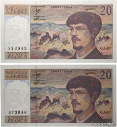 20 Francs DEBUSSY à fil de sécurité Consécutifs FRANCE  1991 F.66bis.02