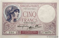 5 Francs FEMME CASQUÉE modifié FRANCE  1940 F.04.15