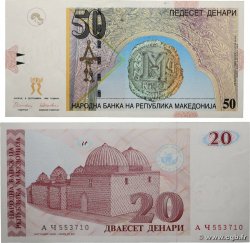 20 et 50 Denari Lot MACÉDOINE DU NORD  1993 P.10a et P.15a