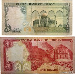 1 et 5 Dinars Lot JORDANIE  1975 P.18b et P.19b TB