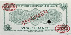 20 Francs Spécimen RWANDA BURUNDI  1960 P.03s NEUF