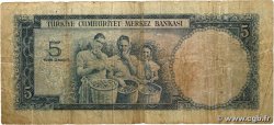 5 Lira TURKEY  1961 P.173 VG