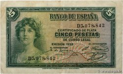 5 Pesetas SPANIEN  1935 P.085a