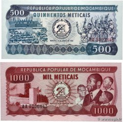500 et 1000 Meticais Lot MOZAMBIQUE  1980 P.127 et P.128 UNC