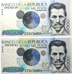 20000 Pesos Lot COLOMBIA  2012 P.454x UNC