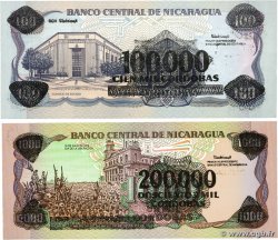 100000 Cordobas sur 100 Cordobas et 200000 Cordobas sur 1000 Cordobas Lot NICARAGUA  1989 P.159 et P.162 NEUF