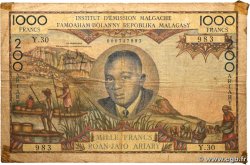 1000 Francs - 200 Ariary MADAGASCAR  1960 P.056b VG