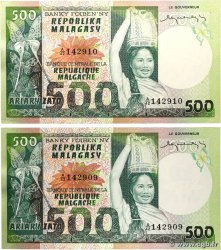500 Francs - 100 Ariary Consécutifs MADAGASCAR  1974 P.064a AU