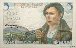 5 Francs BERGER FRANKREICH  1943 F.05.05 fST+