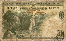 20 Francs BELGIAN CONGO  1954 P.26