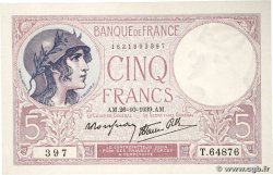 5 Francs FEMME CASQUÉE modifié FRANCE  1939 F.04.13