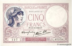 5 Francs FEMME CASQUÉE modifié FRANCE  1940 F.04.17