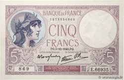 5 Francs FEMME CASQUÉE modifié FRANCE  1940 F.04.16