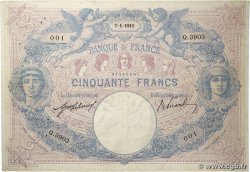 50 Francs BLEU ET ROSE FRANKREICH  1911 F.14.24 fSS
