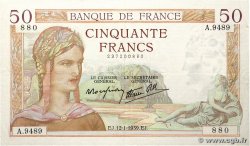 50 Francs CÉRÈS modifié FRANKREICH  1939 F.18.20 fVZ