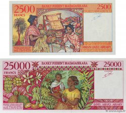 2500 Francs - 500 Ariary et 25000 Francs - 5000 Ariary Lot MADAGASCAR  1998 P.081 et P.082 pr.NEUF