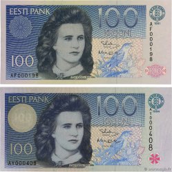 100 Krooni Petit numéro ESTONIE  1991 P.74a et P.79a NEUF